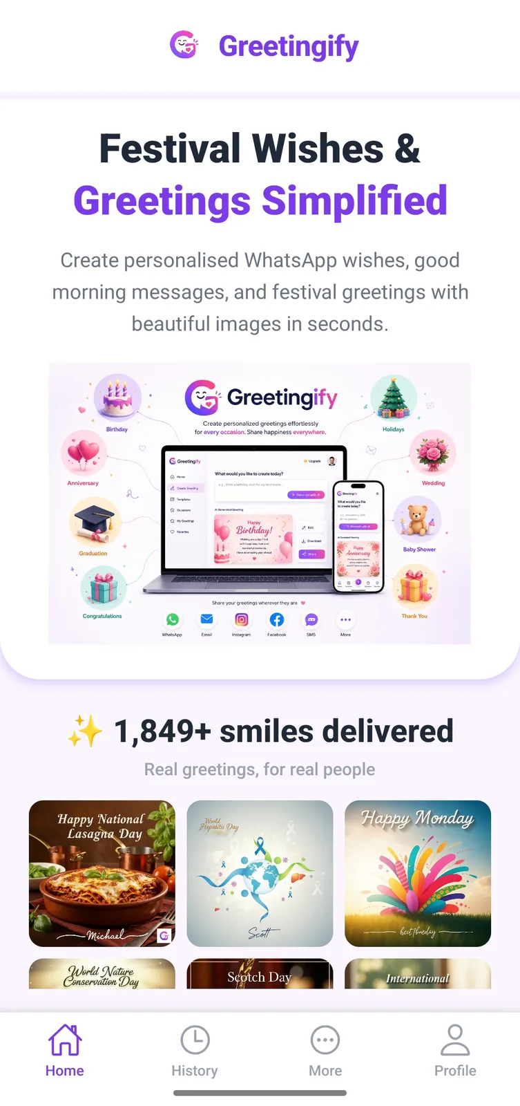 Greetingify Android app home