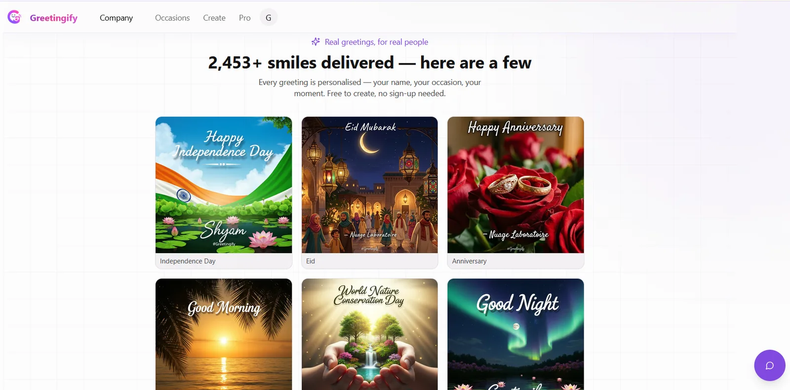 Greetings delivered on Greetingify