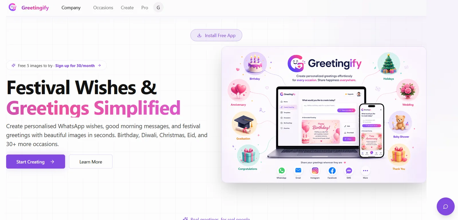 Greetingify website home
