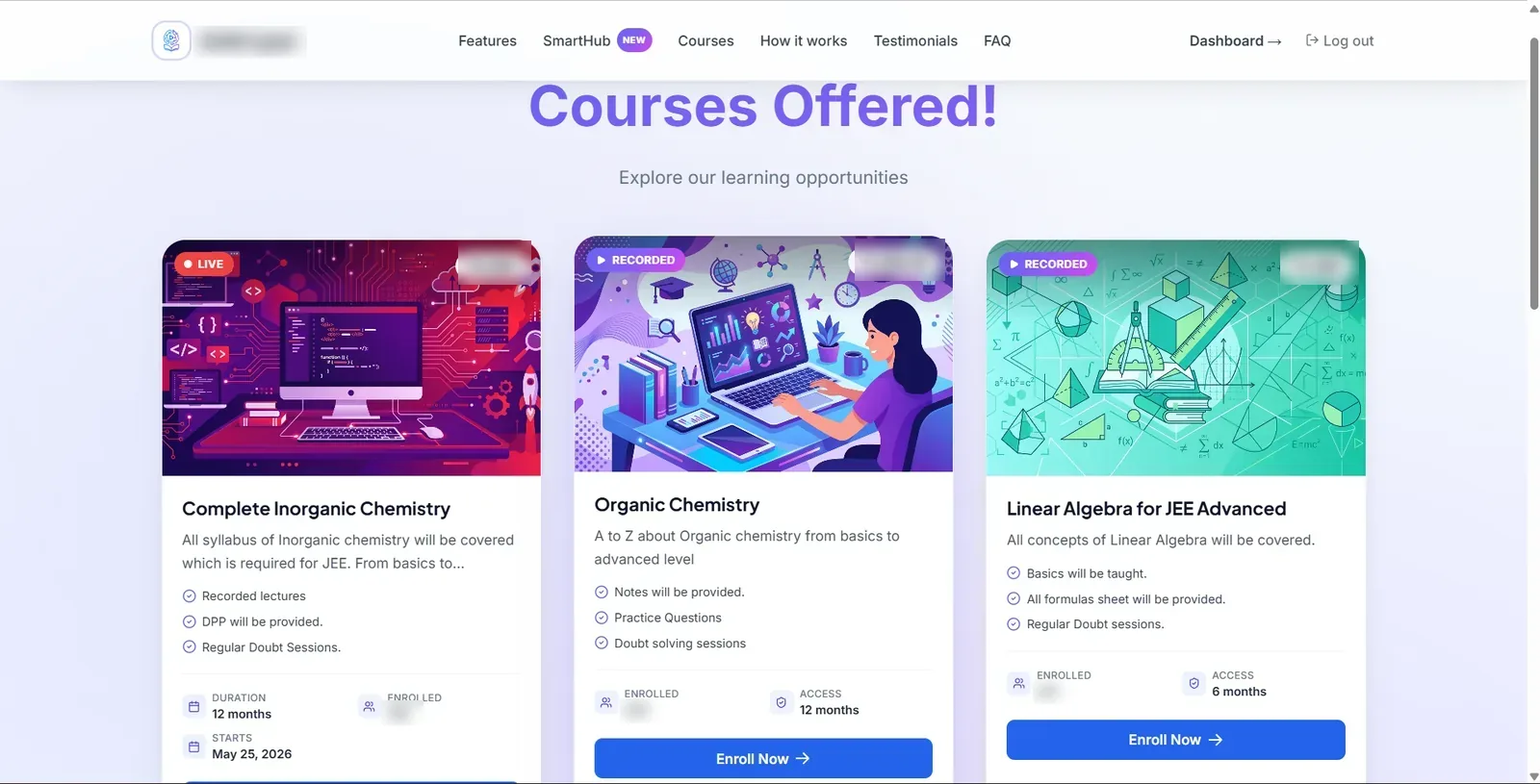 An organisation's public course page