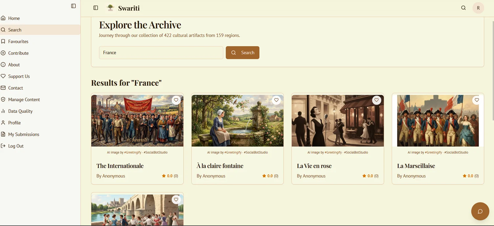 Exploring the archive by region